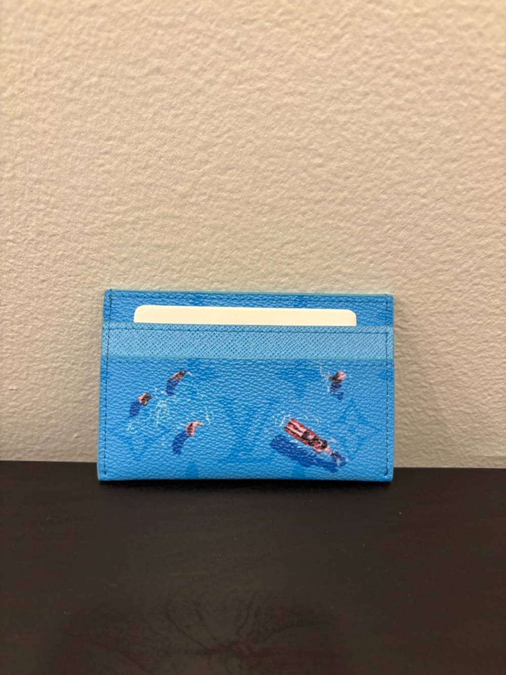Louis vuitton blue lagoon monogram double cardholder canvas leather